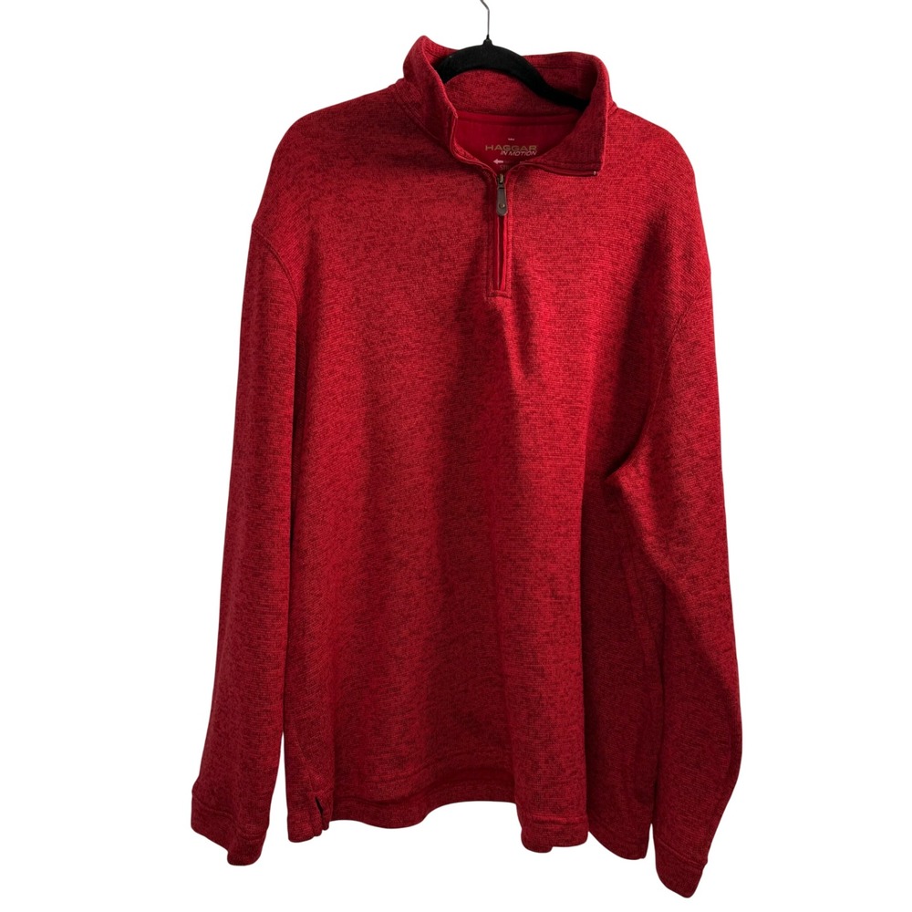Haggar In Motion Stretch Red Heathered Quarter Zip Pullover Sweater Men's XL